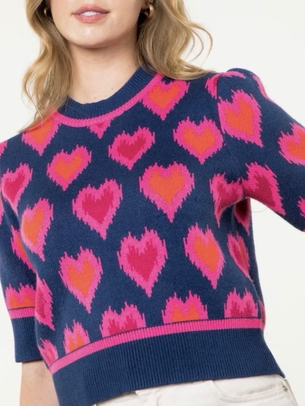Cute THML Cropped Heart Sweater, XS